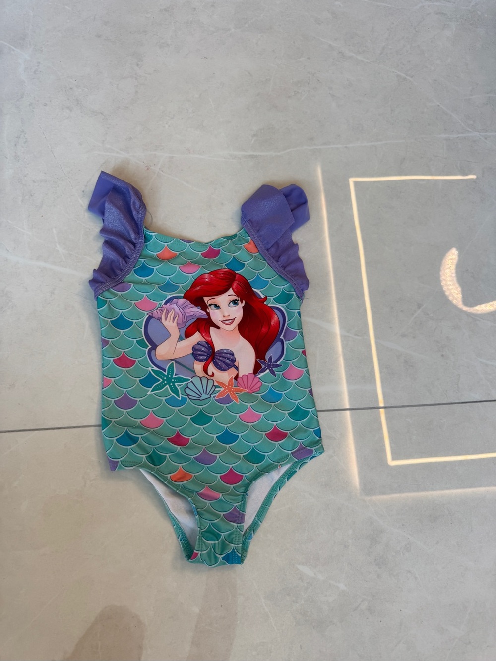 Disney Kids One-Piece Swimsuit in Teal, Purple & Red with Ariel Print